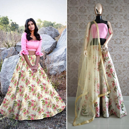 Amberina - Modern Terracotta Colored  Stripe Lehenga.